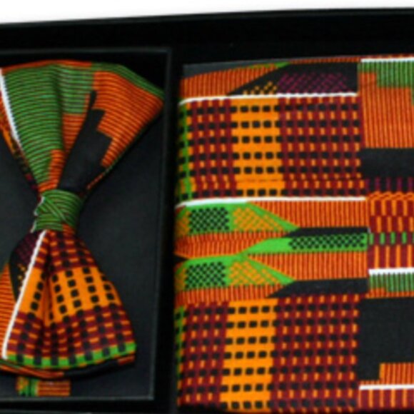 Amazon.com: African Inspired Fashions Ethnic Kente Bow Tie  Kente Cloth Steps Cummerbund and Bow Tie Set